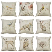 vintage small animal linen pillow case sofaliving room waist decor cute animal cotton home cushion for bedroom office