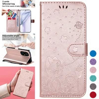 cat bee flip wallet style shatter resistant leather case for huawei p50 pro p40p30p20 litepro p smart 20202021 mate 20 lite