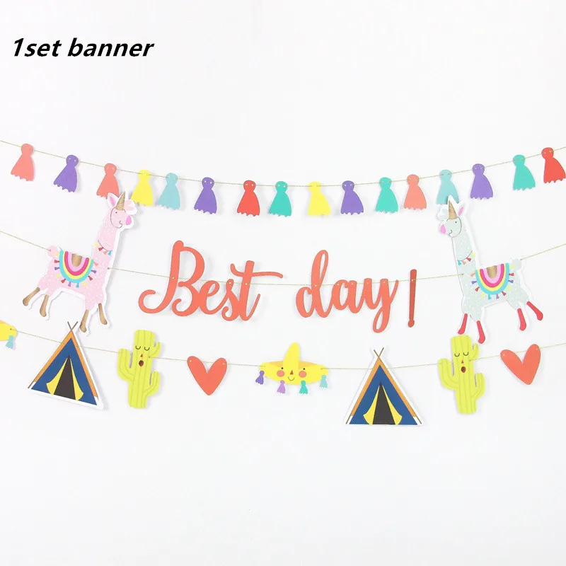 1set banner LISM Llama вечерние Llama Альпака бумажные тарелки салфетки для стаканчиков одноразовая соломка поставки животных с днем рождения украшения для детей - Цвет: 1set banner
