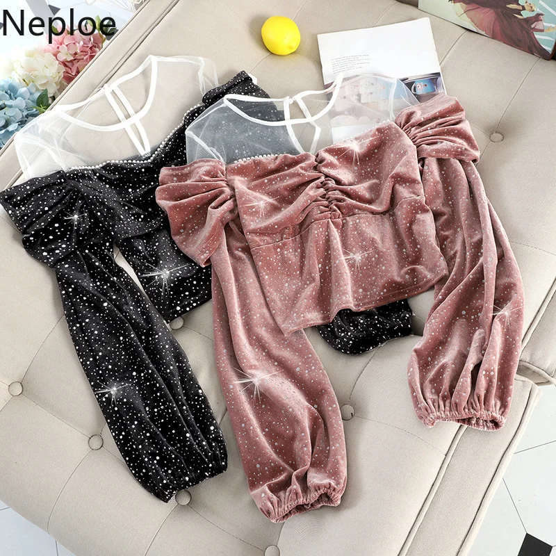 Женская блузка в горошек Neploe облегающая короткая плиссированная с высокой