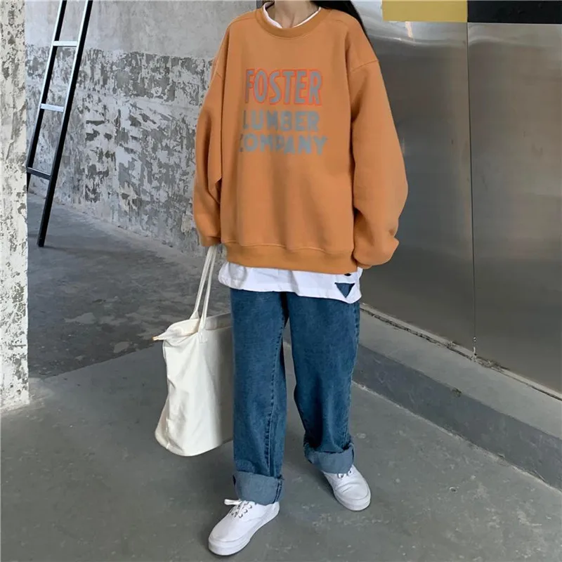 

Autumn Women Harajuku Sweatshirt Pullovers Korean Ladies Loose Long Sleeve Fake Two Pieces Sweats Female Casual Oversized Tops