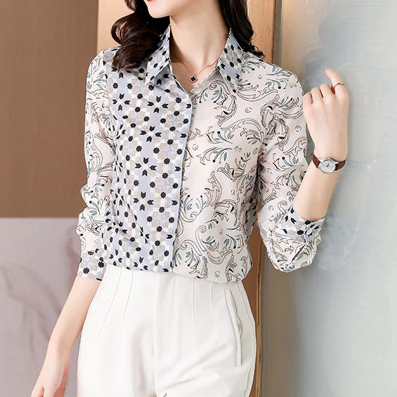 

Fashion flower print ladies shirts Women's Blouses 2021 Spring Autumn Long Sleeve Shirts Tops Blusas Mujer