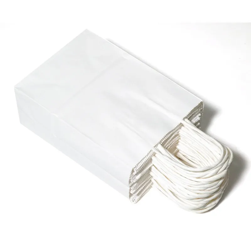 10 шт./лот простой бумажный подарочный пакет белого цвета праздничный с ручками