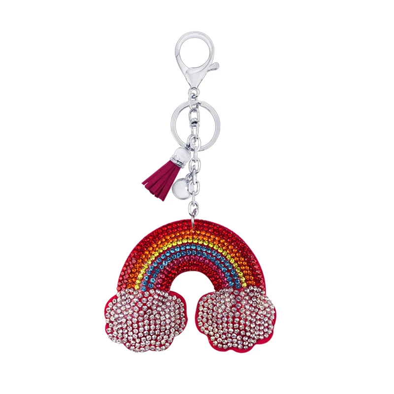 

New Rhinestone Korean Velvet Rainbow Cloud Keychain Pendant Creative Gift Fresh Tassel Bag Car Accessories