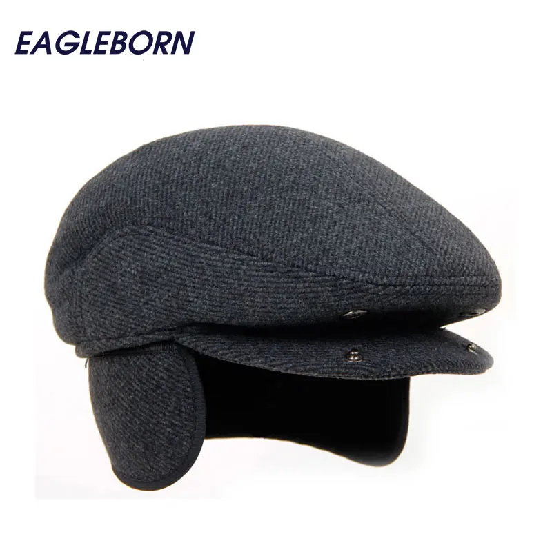 2021 Brand New Winter Beret Hat Thicken Cap Ear Cap snapback Woolen Solid Stripe Foldable Hats casquette Gorras Planas Flat Caps