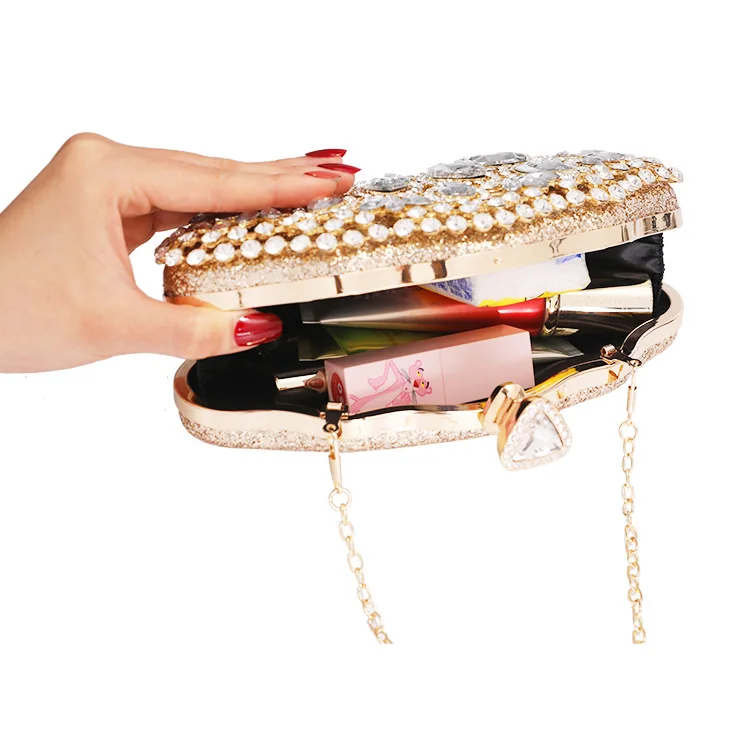 

2021 Elegant gold Hard beaded Evening Bag Women Clutch Bag Mini Party Purse pochette banquet Bag with Chain Handbags
