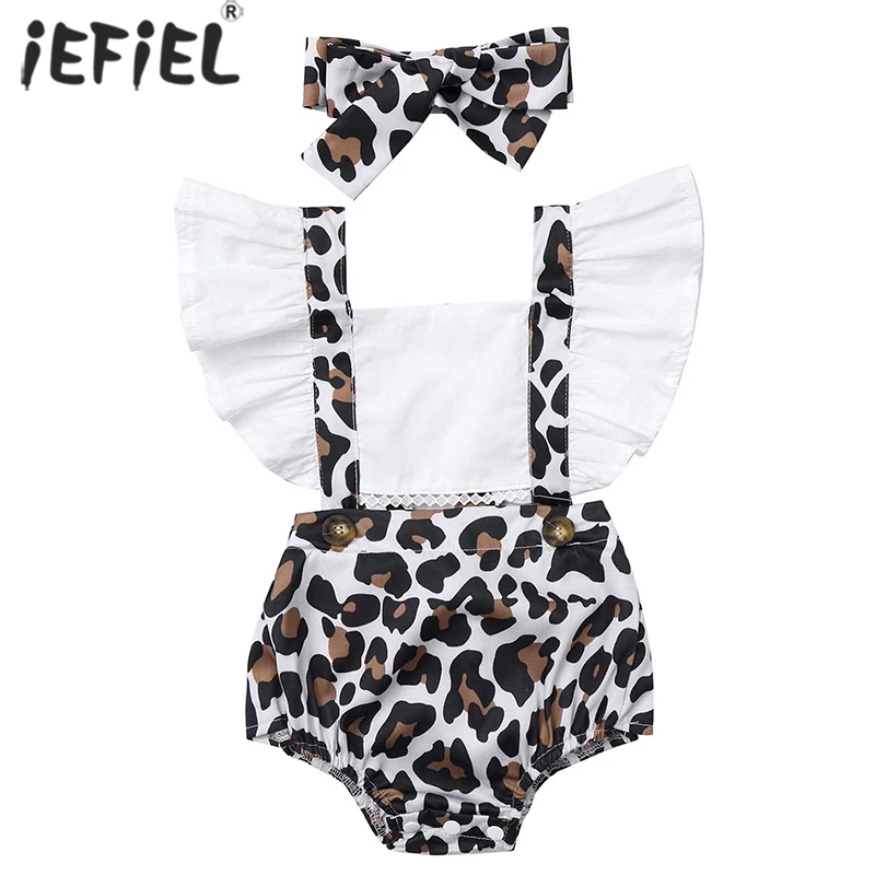 

Летняя одежда для малышей, для новорожденных, для маленьких девочек одежда с леопардовым принтом, юбка с оборками для девочек, комбинезон дл...