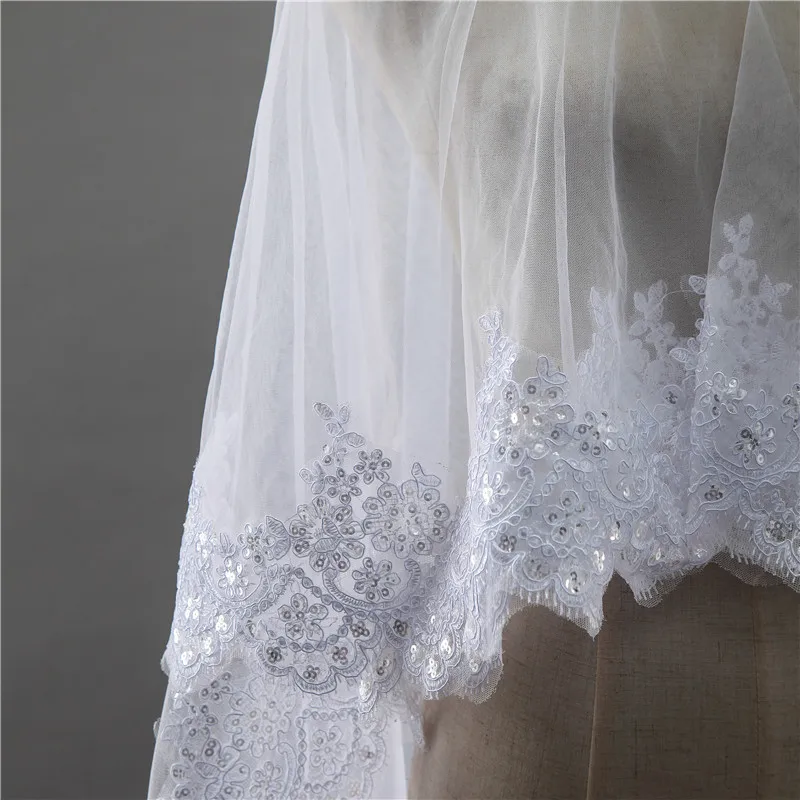 2020 Высококачественная Длинная фата для невесты с кружевной каймой и блестками Velo