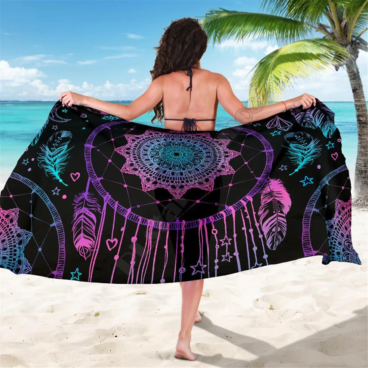 

Pink and purple dreams Sarong 3D printed Towel Summer Seaside resort Casual Bohemian style Beach Towel