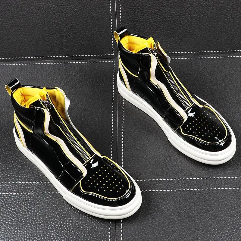 

England style men's fashion punk nightclub dresses patent leather boots flats oxfords shoes black platform boot ankle botas mans