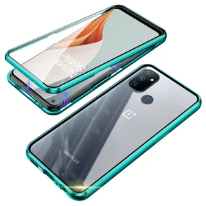 magnetic adsorption case for oppo oneplus nord n100all round protection double sided tempered glass cover with metal frame free global shipping