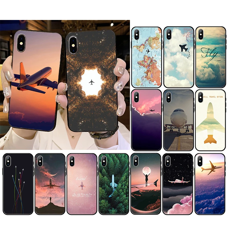 

Aircraft Airplane Travel Cloud Plane Phone case for iPhone 13 12 11 ProMax 12mini XS MAX XR SE2020 8 7 6 Plus X Case