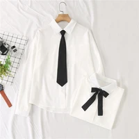autumn white women blouses school shirt long sleeve tops black with tie bow japanese korean jk style female shirts lapel blusas