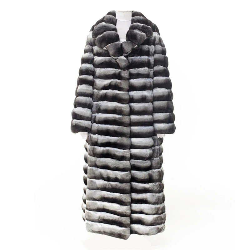 FURSARCAR 2021 New Luxurious Winter Women's Jacket Natural Real Rex Rabbit Fur Coat with Collar Fashion 120cm Long Outwear