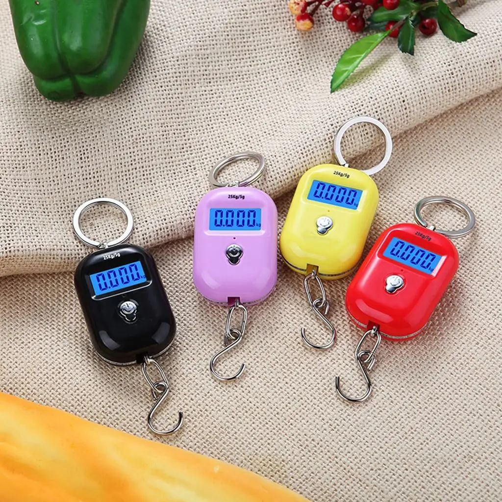 

25Kg x 5g Portable Digital Mini Luggage Scale LCD Backlight Display Keychain Hanging Hook Electronic Scales Measuring Tools
