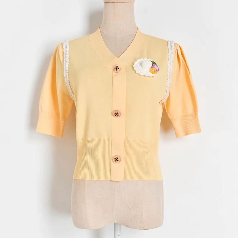 Трикотажные майки кроп женский кардиган с коротким рукавом летний свитер пальто