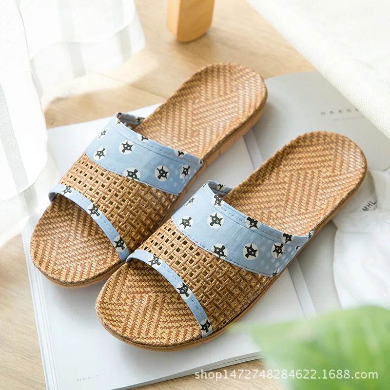 Mntrerm 2022 Summer sub-grass couple slippers home indoor non-slip thick bottom floor linen slippers female home Shoes