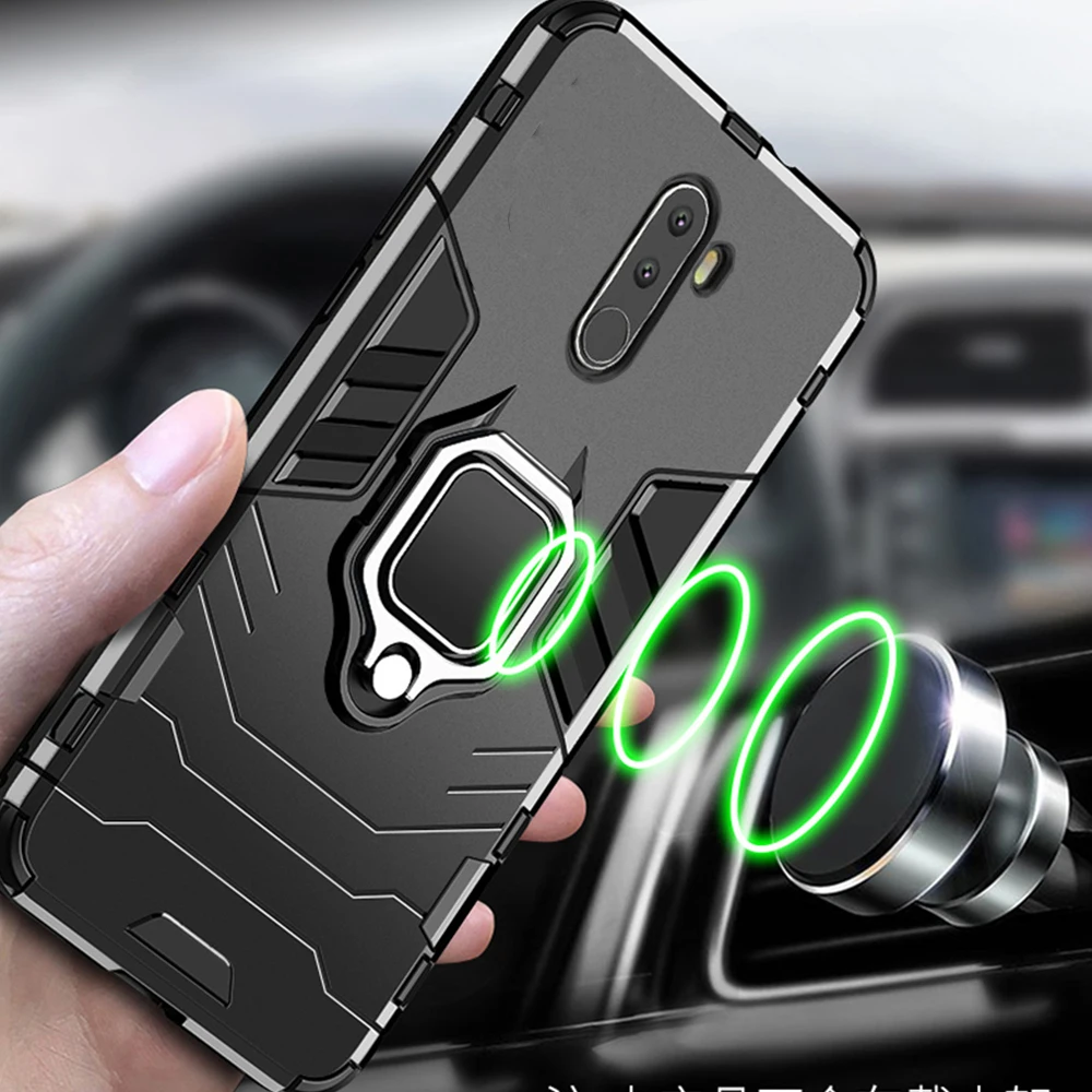 for pocophone f1 case armor pc cover finger ring holder phone case for xiaomi poco phone pocofone f1 cover shockproof bumper free global shipping