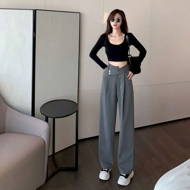 

Women's Pants 2022 Streetwear Straight Solid Color High Waist Trouser Baggy Fashion Girl Student Jeans Wide Leg Mom Black Pants
