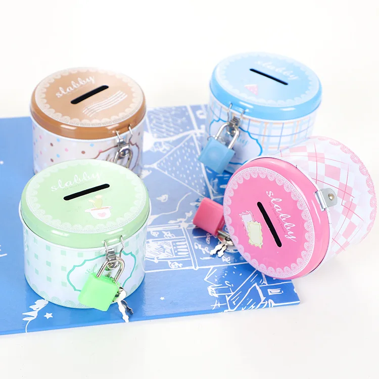 Круглый мультяшный копилка для монет 1 шт. металлическая с замком детский подарок