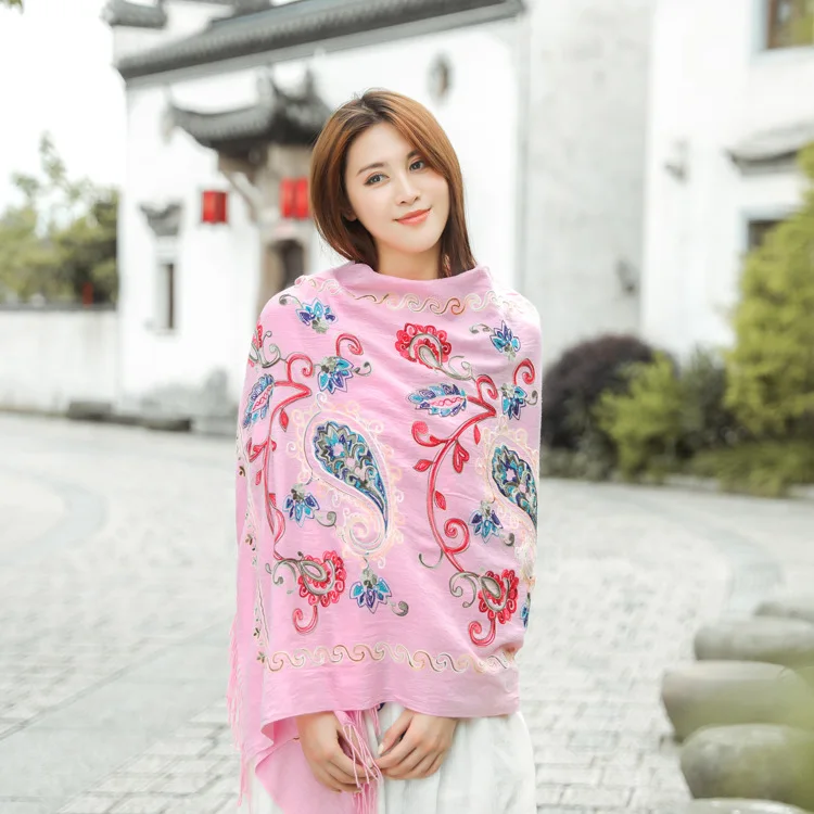 Hot New Ladies Scarf Autumn And Winter National Wind Cashew Embroidery Tassel Imitation Cashmere Shawl Travel Warm Dual Purpose |