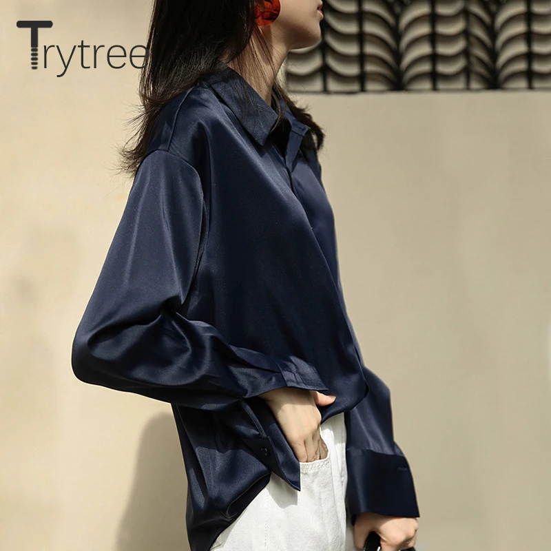 Ttytree 2020 осень зима женские повседневные блузки отложной воротник длинный рукав