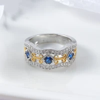 women ring hollow blue zircon silver color ring fashion charm banquet engagement ring for girlfriend birthday gift