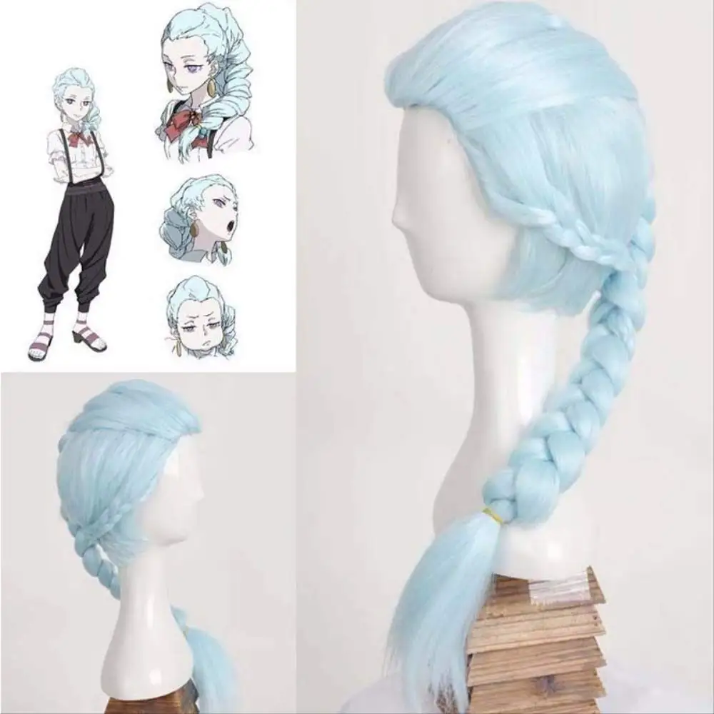 Death Parade Nona Cosplay Ice Blue Braided Anime Wigs Heat Resistant Synthetic Wigs + Wig Cap