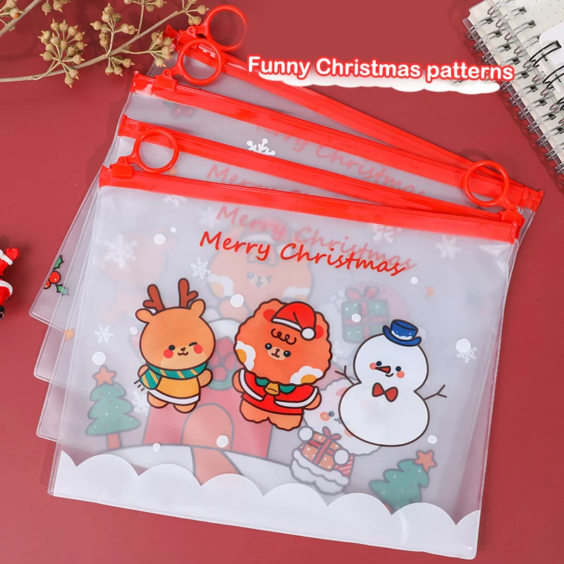 

Creative Cartoon Korean Bag High Capacity Pencil Pouch Student Stationery Kawaii Bag Pencil Bag Supplies Christmas Ring File Bag