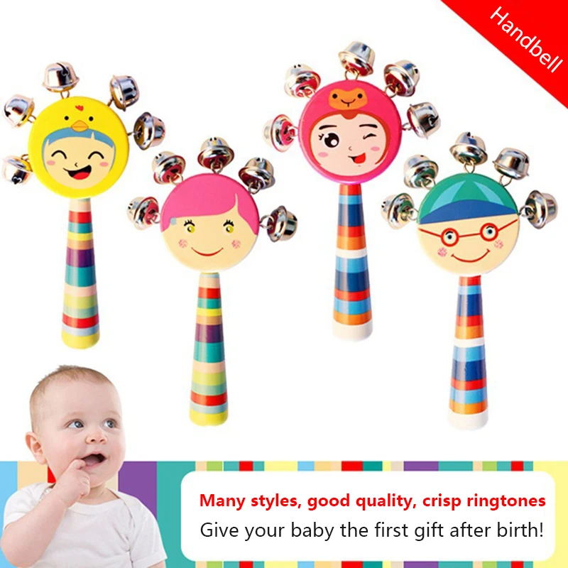 

1 Pcs New Colorful Cartoon Baby Rattle Rainbow Toy Kid Pram Crib Handle Wooden Activity Bell Stick Shaker Rattle Baby Gift