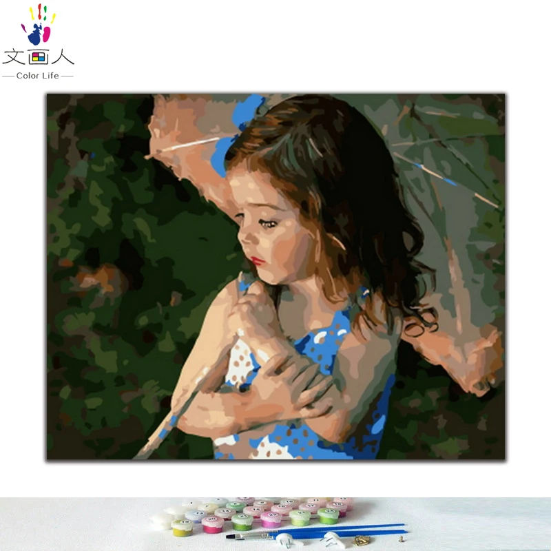 DIY картинки для раскраски по номерам с зонтиками девушка Картина Рисунок Рельеф