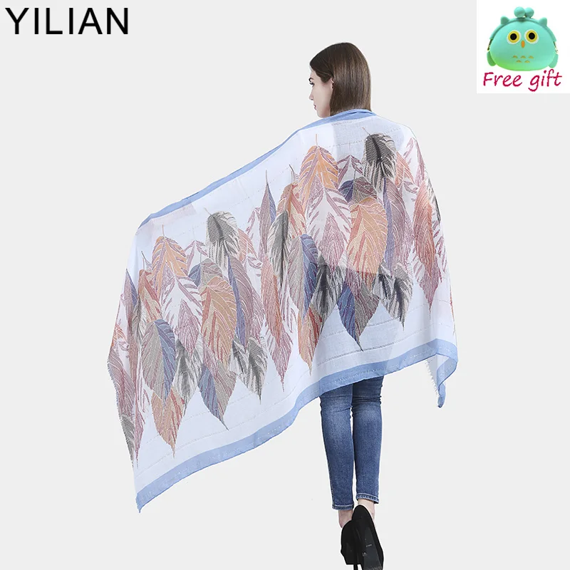 Бренд YILIAN модный шарф с принтом листьев и блестками для женщин длинный большой