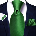 Hi-Tie Зеленый однотонный Шелковый Свадебный галстук для мужчин, набор наручных запонков, модный дизайнерский галстук для мужчин, деловые вечерние, Прямая поставка
