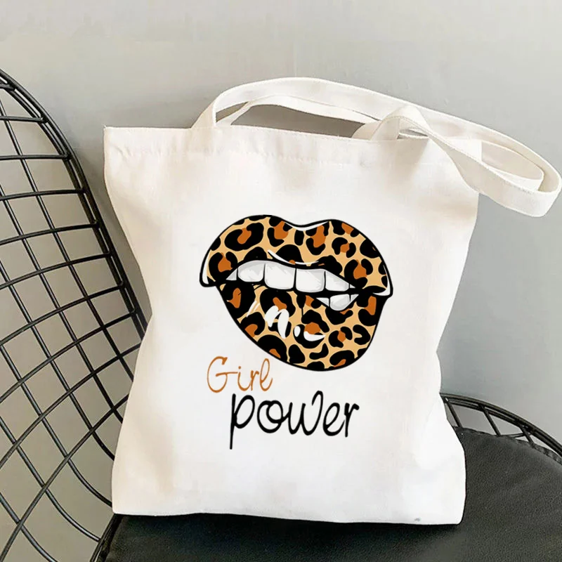 

Shopper Girl Power Sexy Leopard Lips Bag Harajuku women Shopping Bag Canvas Shopper Bag girl handbag Tote Bag Shoulder Lady Bag