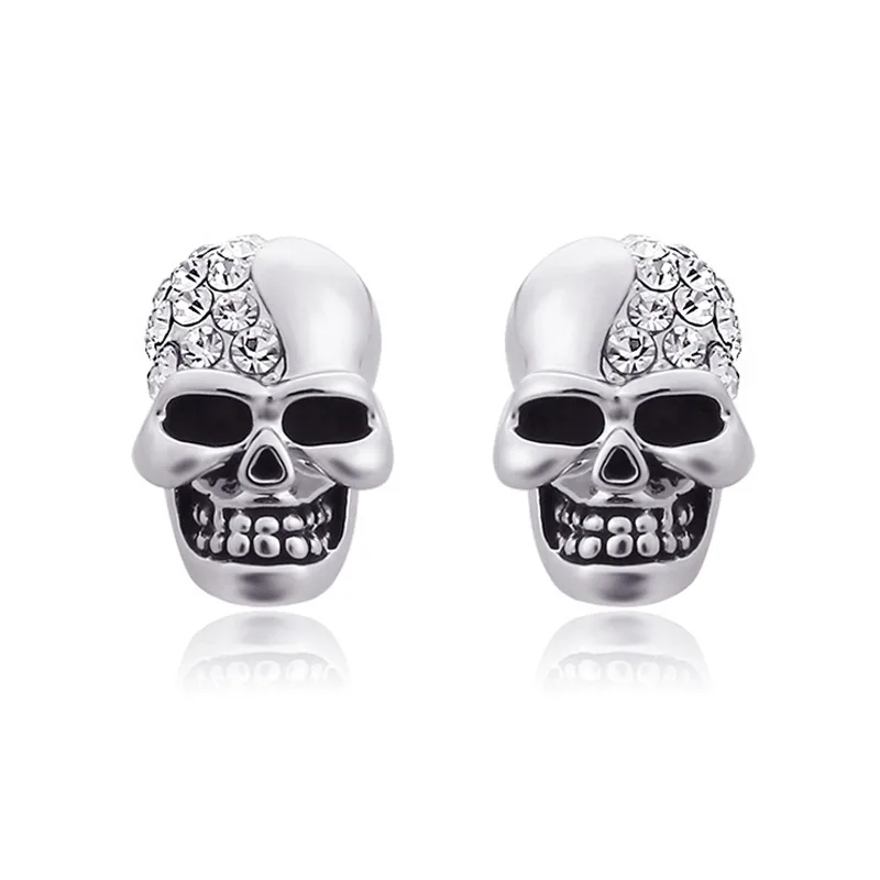 

Punk Punisher Skull Stud Earrings Stainless Steel Crystal Earrings Piercing Jewelry Earrings Skeleton Earring for Men and Women