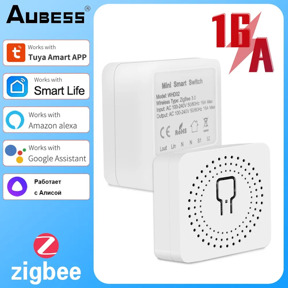 

Aubess Tuya Zigbee 3.0 Switch Mini Smart Switch Module Interruptor Works With Alexa Google Home 2 Way Control Voice Control