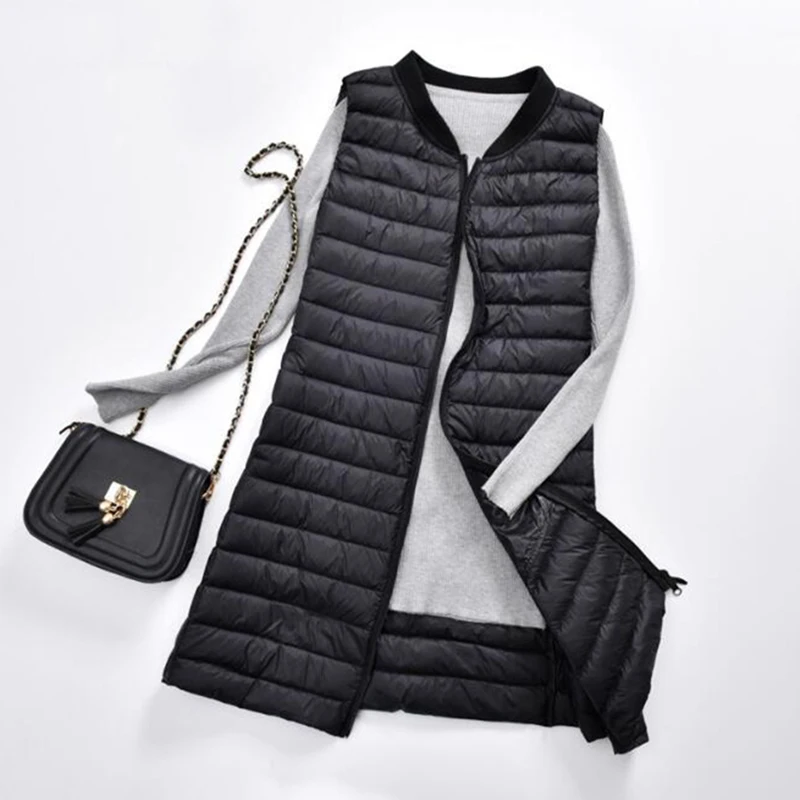 

LY VAREY LIN Winter Women Vest Long Duck Down Coat Slim Midi Long Parkas Ultra Light Puffer Waistcoat Plus Size 3XL Down Jackets
