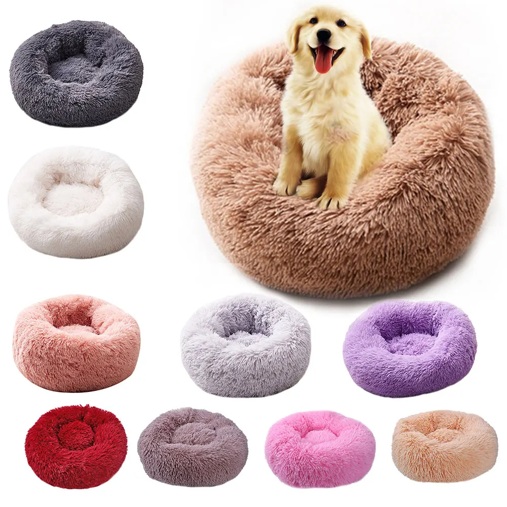 Round Dog Bed Washable long plush Dog Kennel Cat House Super Soft Cotton Mats Sofa For Dog Chihuahua Dog Basket pet bed Dropship