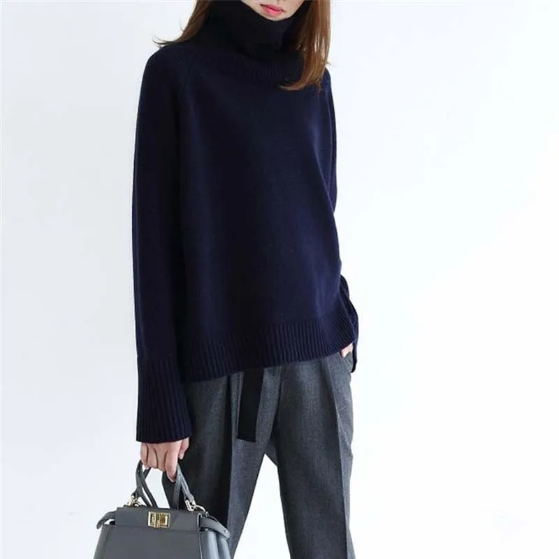 

2019 New Cashmere Blended Knitted Sweater Women Tops Turtleneck Autumn Winter Female Pullover Loose Casual Warm Sweater
