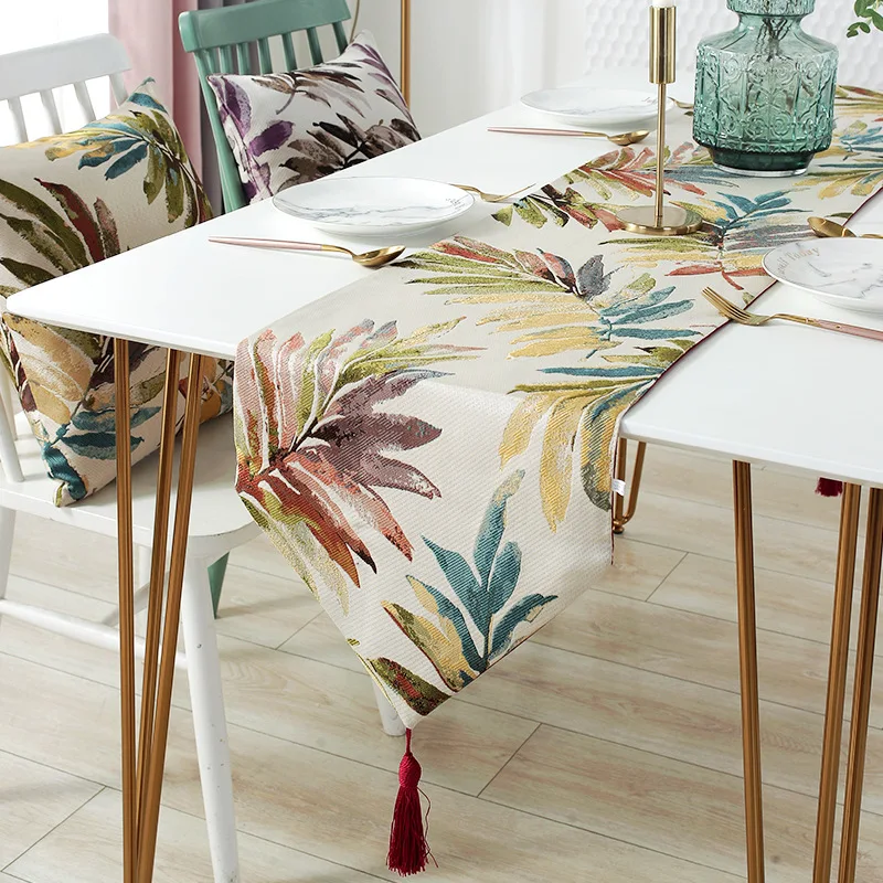 

Table Runners Nordic Leaves Decorative Cotton Linen Modern Kitchen For Christmas Home Dining Table Party Wedding Decor Supplies