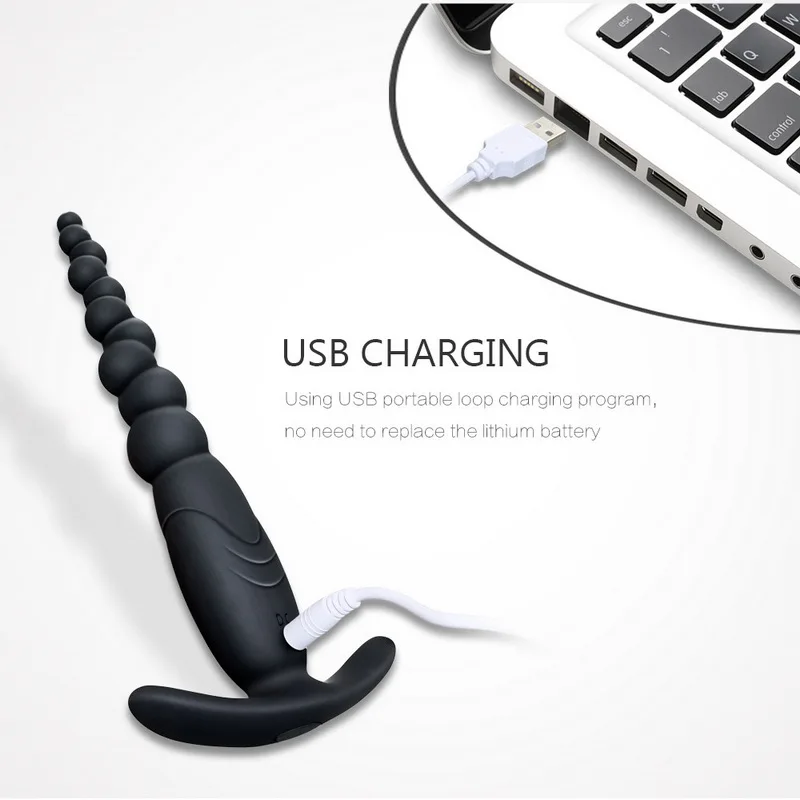 USB Rechargeable Anal Bead Plug Vibrator Adult Sex Toys for Men Woman Silicone Dildo Vibrador Butt Male Prostate Massager | Красота и