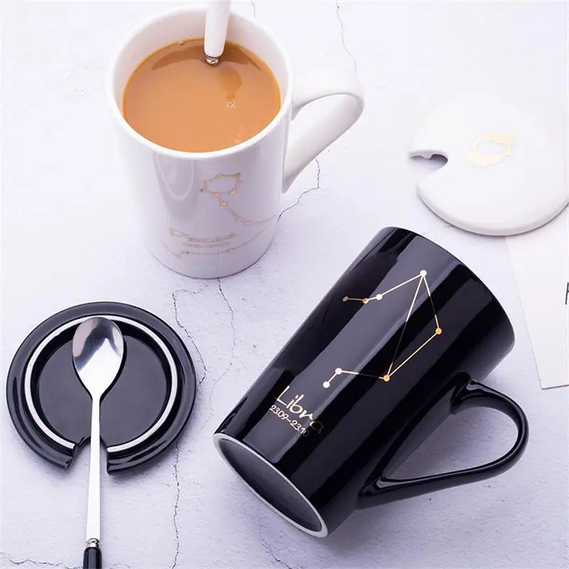 

Creative Ceramic Twelve Constellation Mug Brief Milk Drinkware Cup Office Coffee Tea Mugs With Spoon Lid Bottle