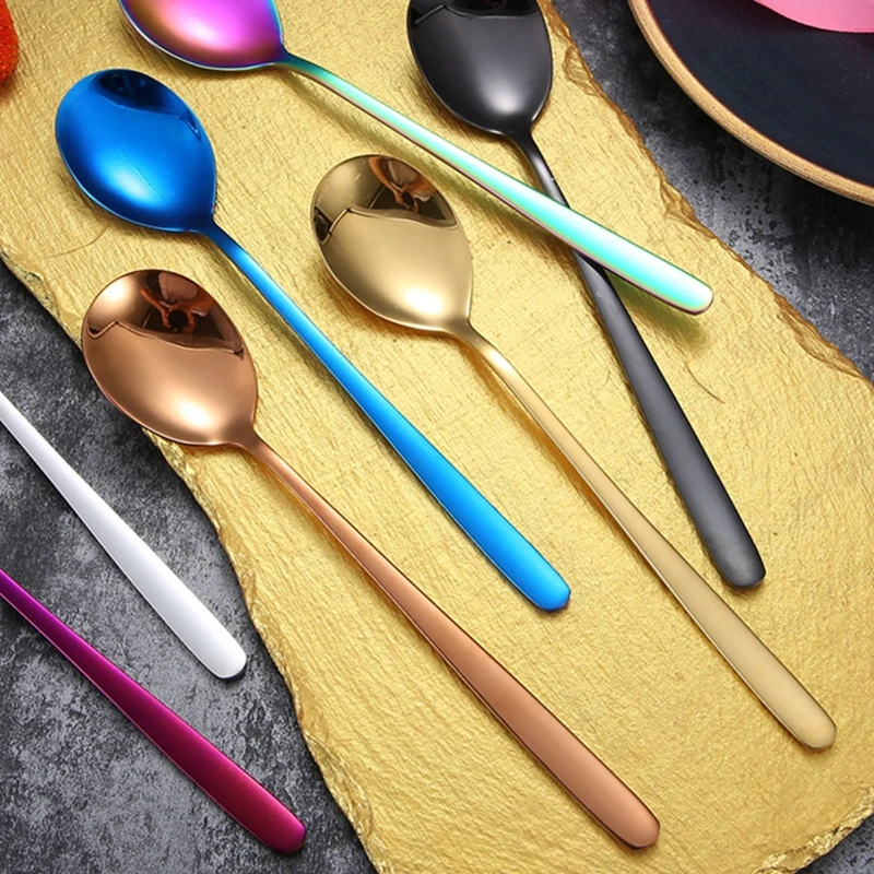8 шт сделанных из нержавеющей стали ложка c длинной ручкой Простые Модные
