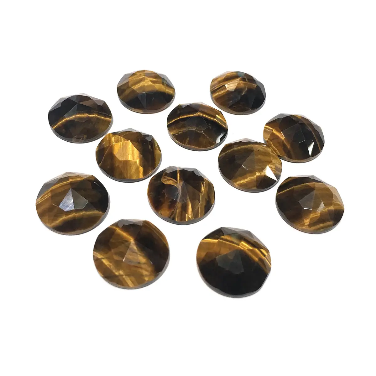 

Natural Tiger Eye Stone Cabochon Beads Flat Back Faceted Round shape No Hole Loose Beads For jewelry making DIY Ring accessories