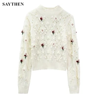 saythensweet wind sweater womens autumn and winter new handmade peas woven pullover sweater thick pullover blouse age reduction