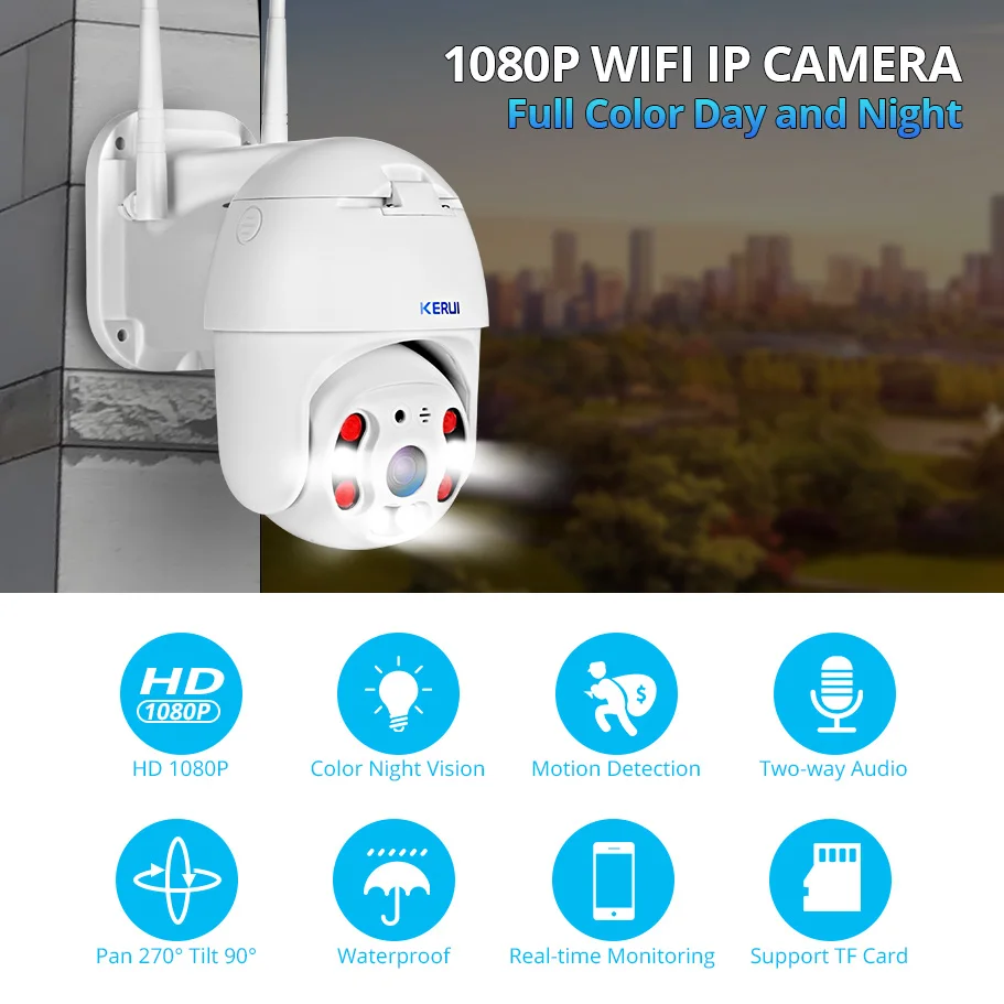KERUI наружная Водонепроницаемая беспроводная 1080P 2MP 4X PTZ WiFi ip камера купольная