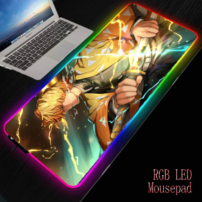 

XGZ Anime Demon Slayer Kimetsu No Yaiba Gaming RGB Large PC Laptop Mousepad LED Lighting USB Keyboard Colorful Desk Pad Mice Mat