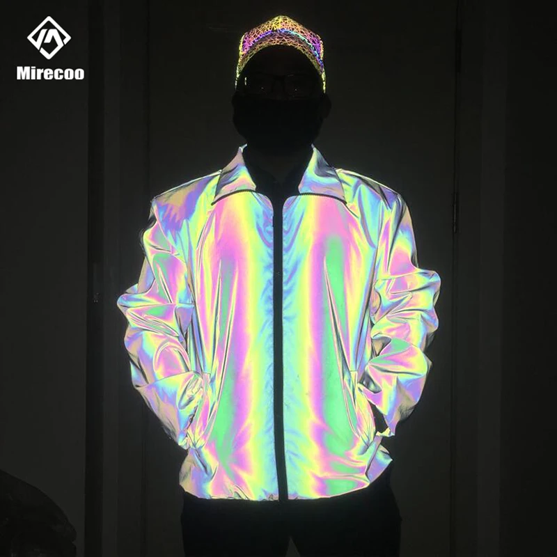 Мужская Светоотражающая куртка с отложным воротником радужной расцветки