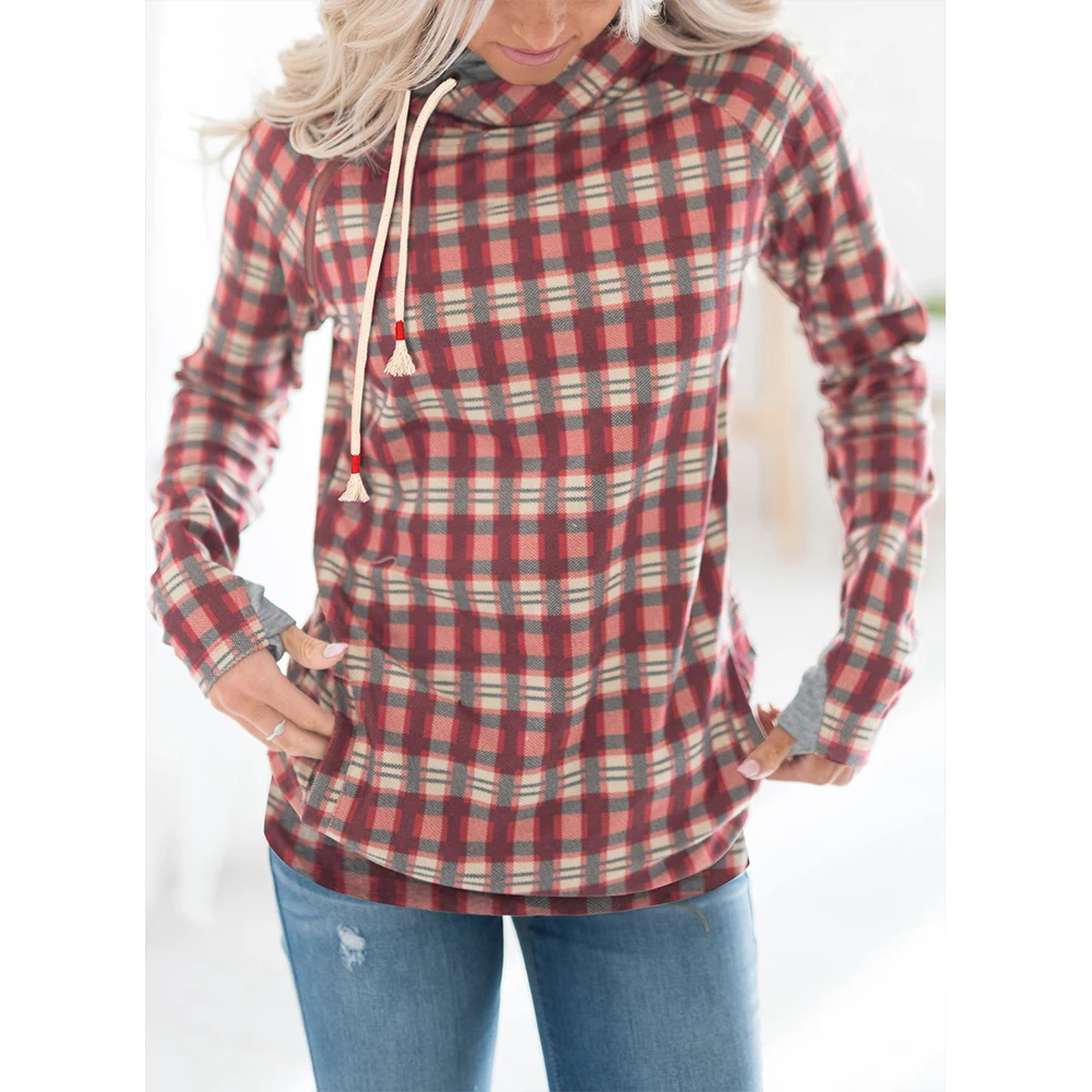 

Vintage Plaid Sweatshirt Women Hoodie Autumn Cotton Casual Female Pullover Korean Streetwear Women Sweatshirt 2020 Fashion