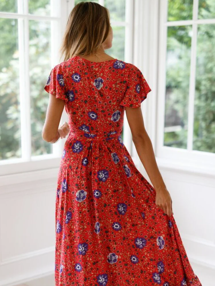 

Summer deep V fashion female vacation split dress long dress